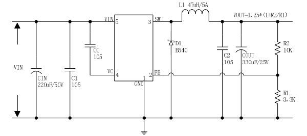 CXSD61059 180 KHz fixed frequency PWM buck (step-down) DC/DC converter 5A load with high efficiency excellent line and load regulation