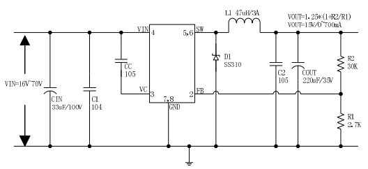 CXSD61061 180KHz fixed frequency PWM buck (step-down) DC/DC converter  1.2A load with high efficiency  load regulation