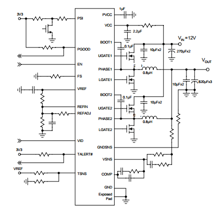 两相电压模式和固定频率降压控制器CXSD62103从100kHz到800kHz的可编程脉宽调制开关频率无损耗低边MOSFET Ron电流传感