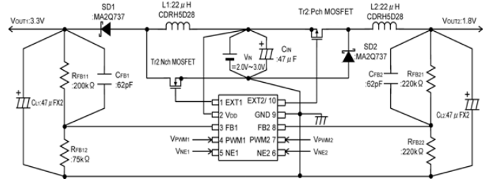 500kHz开关频率CXSB6605 PWM/PFM自动切换控制通用型双通道升降压DC/DC转换控制器IC软启动时间在内部设定为10ms