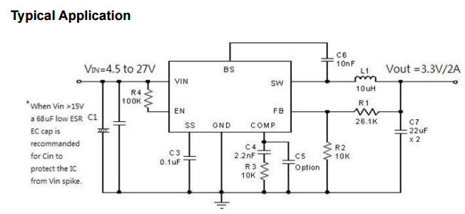 2A的连续负载电流单片同步降压调节器CXSD62320逐周电流限制4.5V到27V宽工作输入电压可编程软启动
