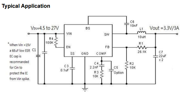 3A输出电流单片同步降压调节器CXSD62321宽4.5V至27V工作输入可编程软启动效率高达93%循环过电流保护