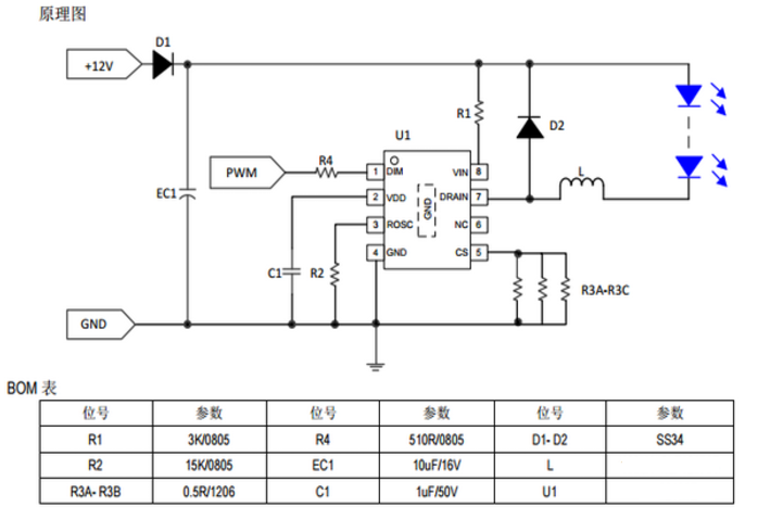 CXLE8792E DC-DC恒定输出电流的降压型LED驱动芯片PWM调光CS短路过温保护等多种功能5VDC~50VDC输入电压通过外接RCS电阻设置输出电流DIM端口可接收PWM信号来调节输出电流大小