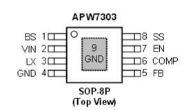 The APW7303 is also equipped with Power-on-reset, soft-  start, and whole protections (over-temperature, and cur-  rent-limit) into a single package.