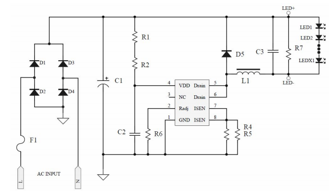 Cxle8339 is a high-precision non isolated step-down LED controller which is suitable for low-power non isolated step-down LED lighting in 85v-264v single voltage range