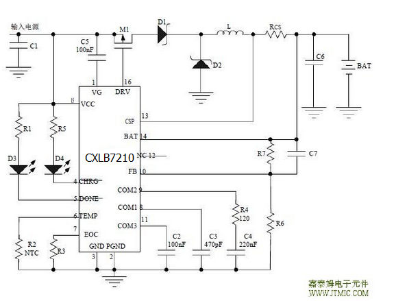 The cxlb7210 is a PWM mode lithium battery or lithium iron phosphate battery charging management integrated circuit, which can independently manage the charging of single