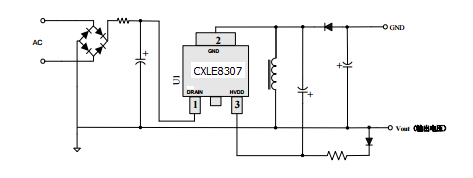 Cxle8307 is a power switch chip with current mode PWM control mode, integrated with high-voltage start circuit and high-voltage power tube, which provides a cost-effective solution for low-cost
