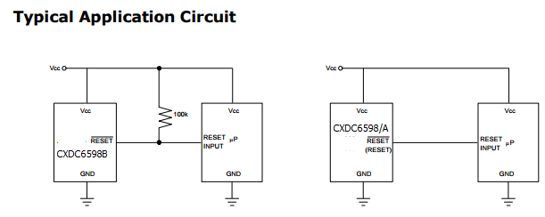 MicroPower Microprocessor Reset Circuit CXDC6598/A/B are designed to monitor voltage supplies in mP and digital systems. The quiescent current is extremely low, typically 1.5 μA