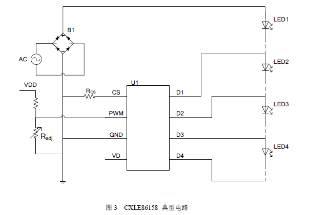 Cxle86158 is a single channel high power factor high voltage linear constant current LED driver chip adopts the segmented linear constant current technology and sets the driving current