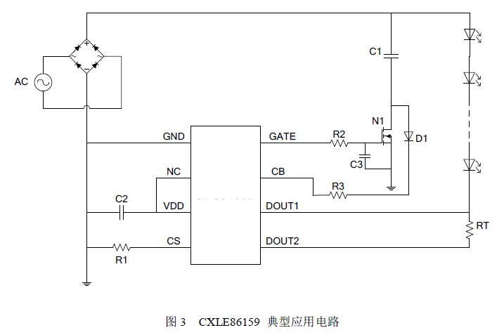 Cxle86159 is a single channel high voltage linear constant current LED driver chip. Cxle86159 adopts linear constant current technology and sets the driving current of LED lamp