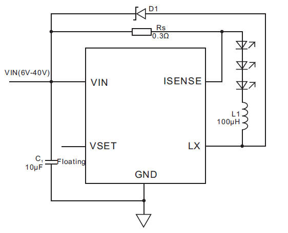  The CXLE8292 is a continuous mode inductive step-down converter designed for driving single or multiple series connected LEDs efficiently from a voltage source higher than the LED voltage