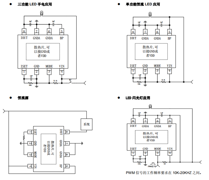 Cxle86199 is a programmable constant current source, which can set the output current through the external resistance. The internal control circuit of cxle86199 can realize three functions